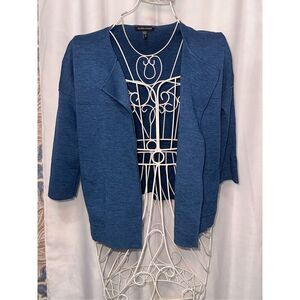 Eileen Fisher Sweater Womens size XSmall Blue Wool Cardigan Casual Pockets 3/4 S